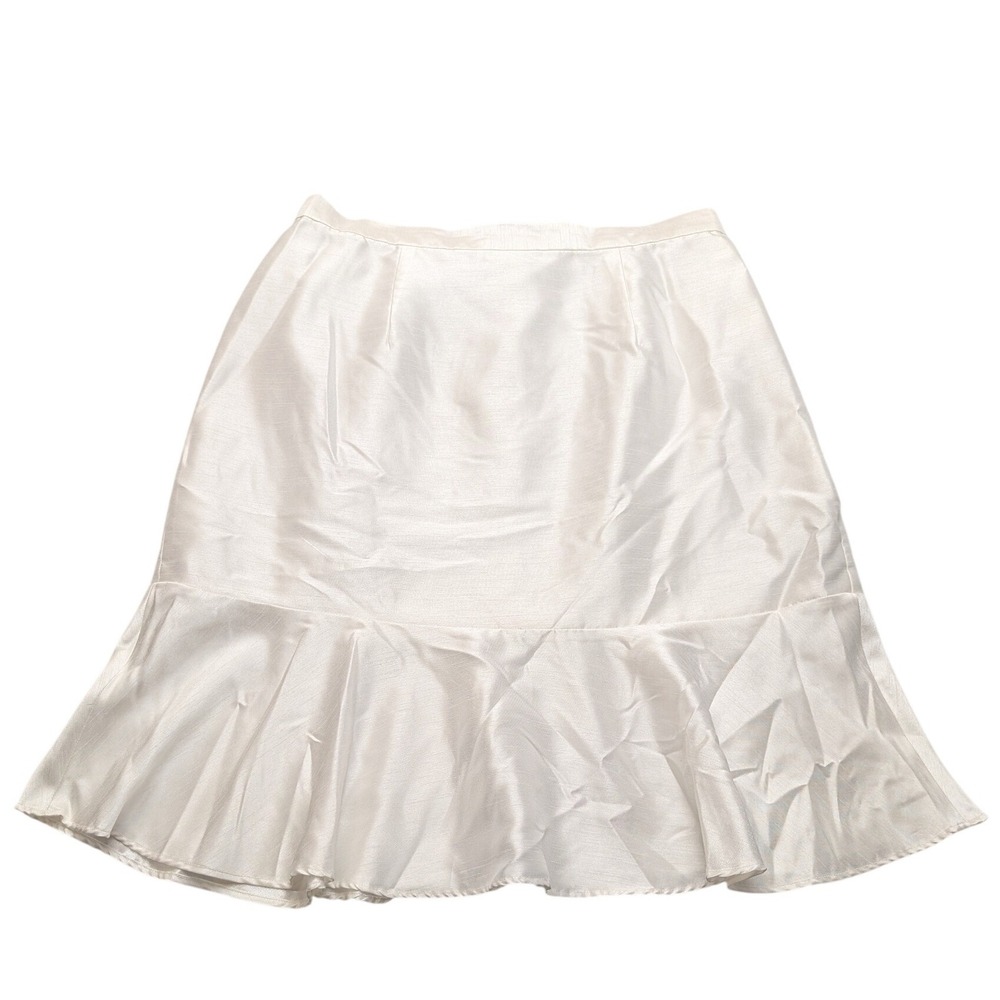 Y2K EY Signature Flounce Hem Skirt Womens 18W Cream Satin Slub High Rise Midi